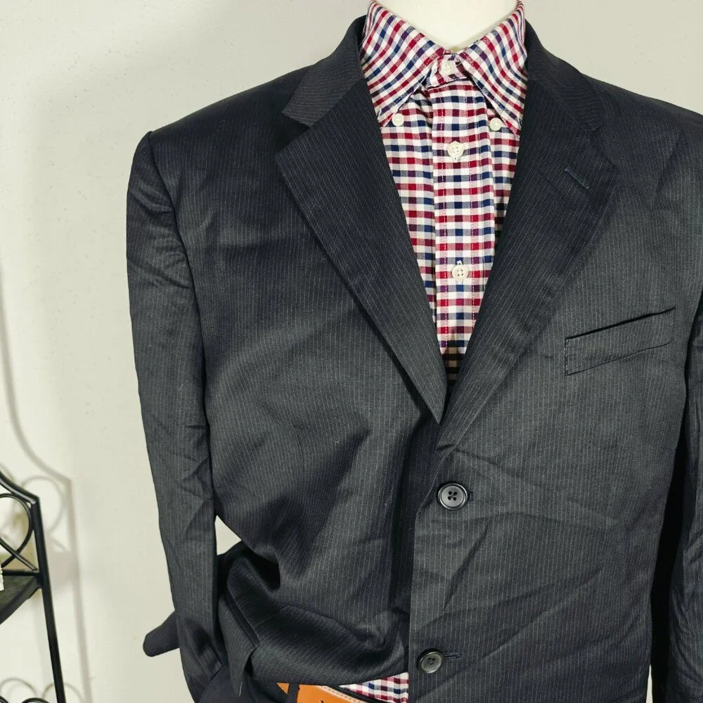 Banana Republic Men's Sport Coat Blazer Three Button Dark Navy‎ Striped Wool 46R